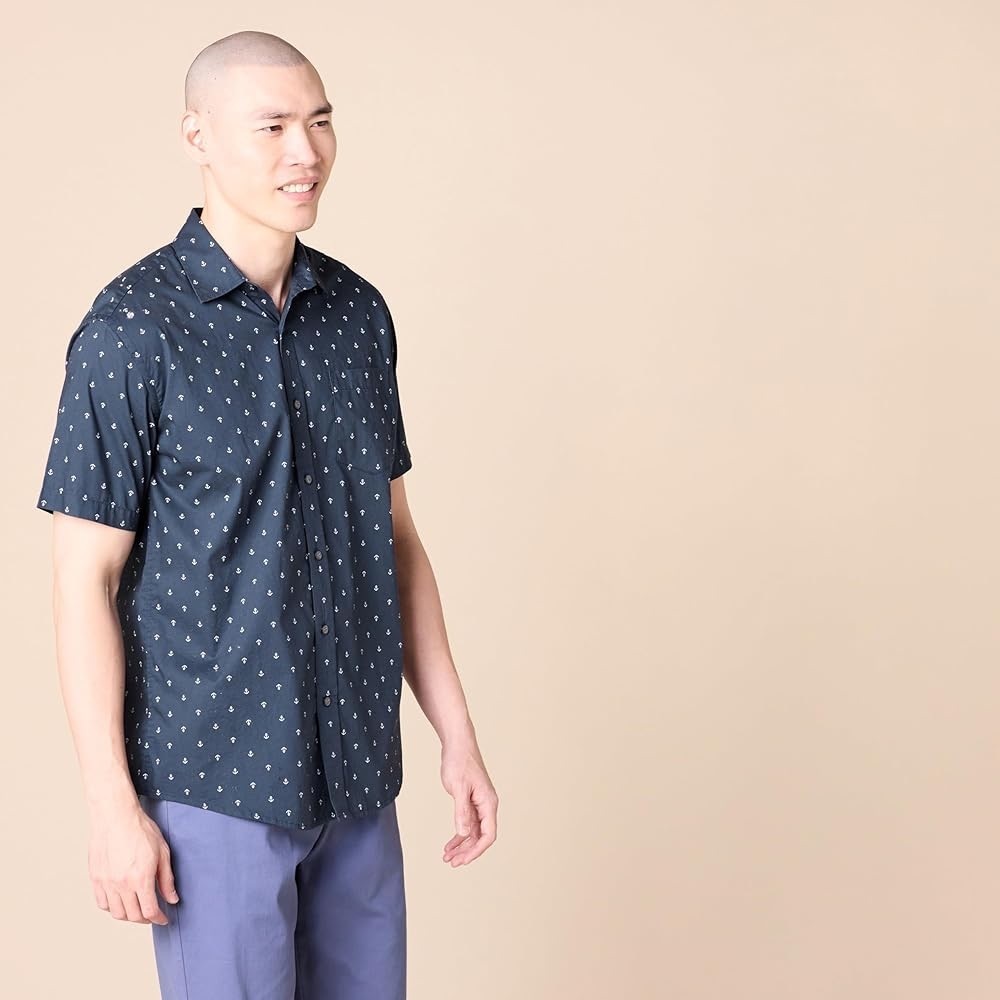 Amazon Essentials Men's Navy Patterned Nautical Style Button Down Shirt XXL